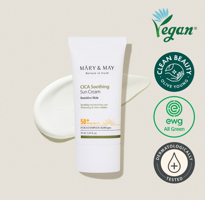 Eine Sonnencreme mit hautberuhigenden Inhaltsstoffen der Marke Mary & May